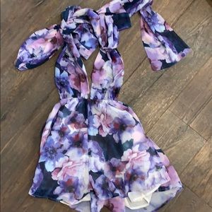 Purple floral halter romper sz M